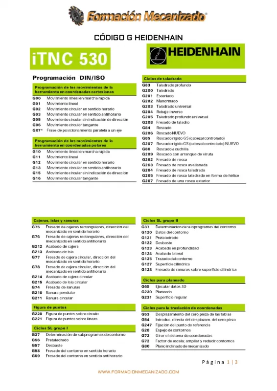 Código G programación CNC Heidenhain página 1