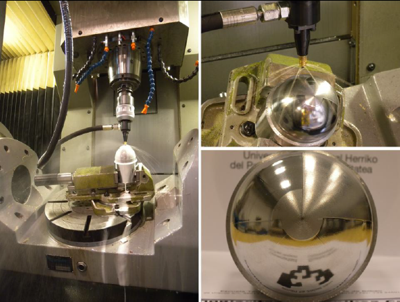 Imagen del proyecto de ingeniería mecánica de la aplicación del bruñido con bola para el acabado de superficies complejas en maquina multieje del Departamento de Ingeniería Mecánica, Universidad del País Vasco (España)