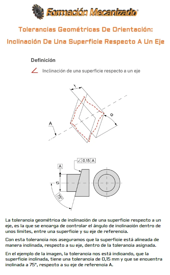 Tolerancia geométrica de orientación: inclinación de una superficie respecto a un eje
